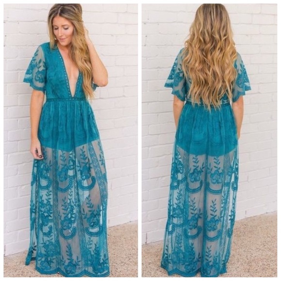 LAST! Size Small Teal boho maxi romper dress - Picture 3 of 4